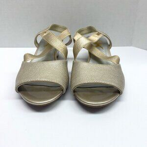 Anne Klein AK Sport Wedge Sandal Sz 9.5 Gold Shimmer Strappy Comfort
